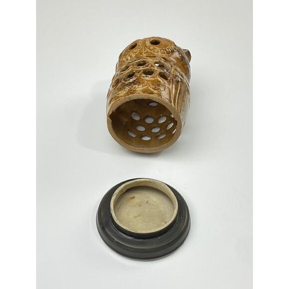Vintage Stoneware Pottery Owl Tea Light Votive Candle Incense Holder Mid Century - Picture 5 of 9